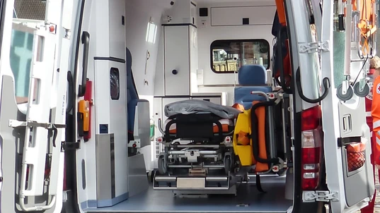 Ambulance with doors wide open