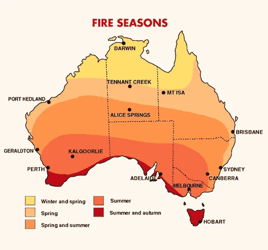 Map showing Fire Seasons in Australia