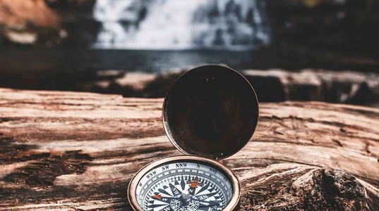 A compass for orienteering on the hiking trail