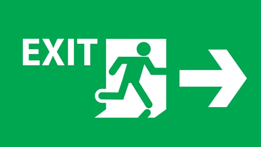 Exit Sign is a device in a public facility representing the location of the closet emergency exit