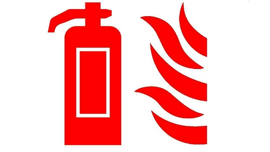 Fire extinguisher sign is small and designed to be mounted near a fire extinguisher