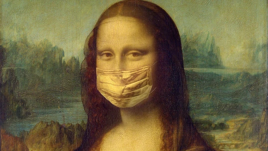 Mona Lisa wearing a Mask for COVID protection